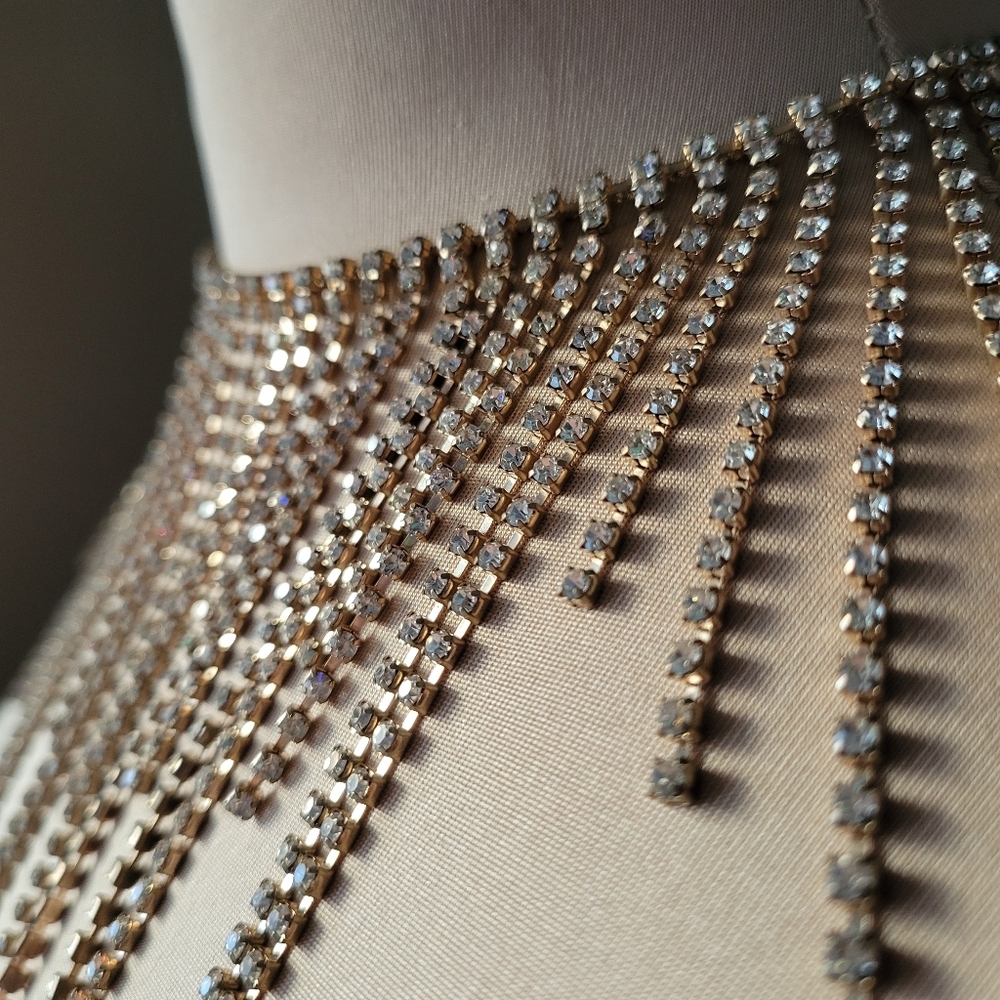 Sparkly Gold & Crystal Tassel Fringe Statement Choker Necklace - Picture 4 of 10